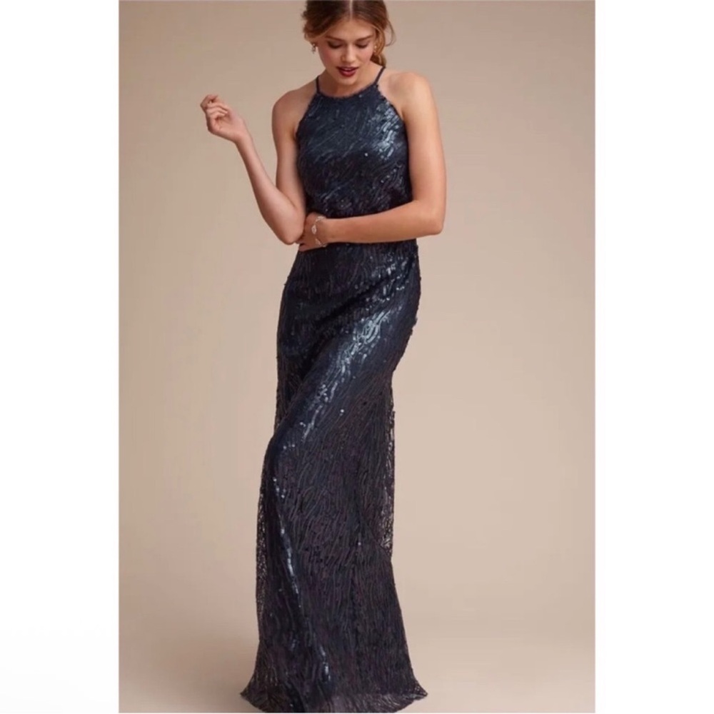 BHLDN × Donna Morgan Alana Sequin dress size
4 Sequin Halter Evening Gown - Navy